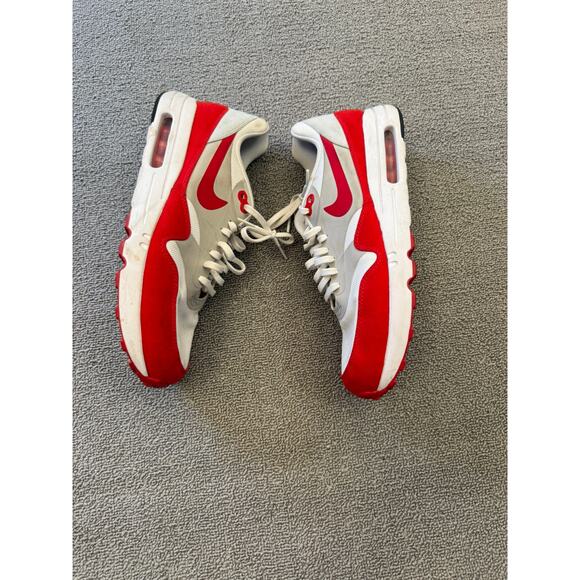 Nike Air‎ Max 1 Men's 10 White Red Running Shoes Sneakers - Picture 2 of 11